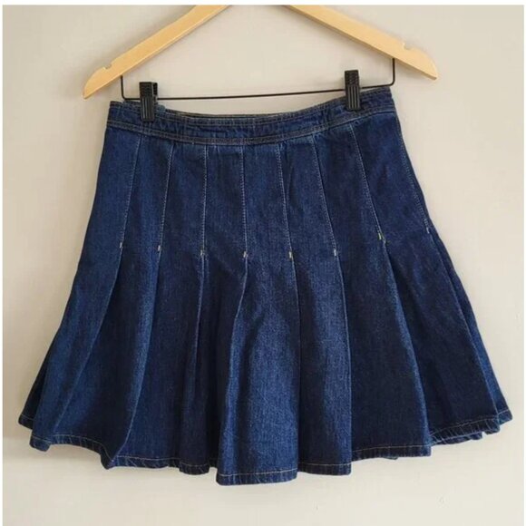 HM Pleated Dark Blue Denim Skirt Size 4 - Picture 7 of 8